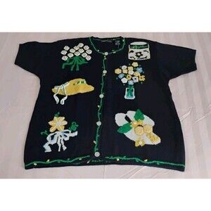 Vtg Eagles Eye Cardigan Sweater XL SS Spring Flowers Bonnet Spring Cottage NWT